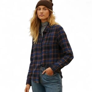 prAna Organic Flannel Shirt Rich Sapphire Blue Plaid Cozy Fall Layering Sz S NWT